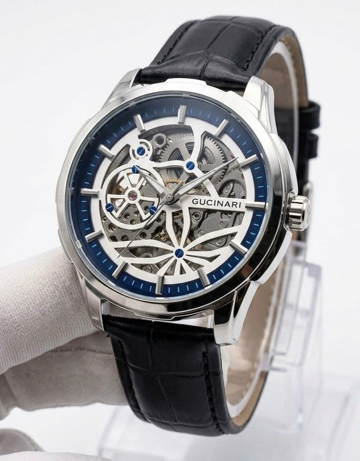 Relógio Masculino Automático Skeleton Pallyjane Transparente Pulseira De Couro⁠