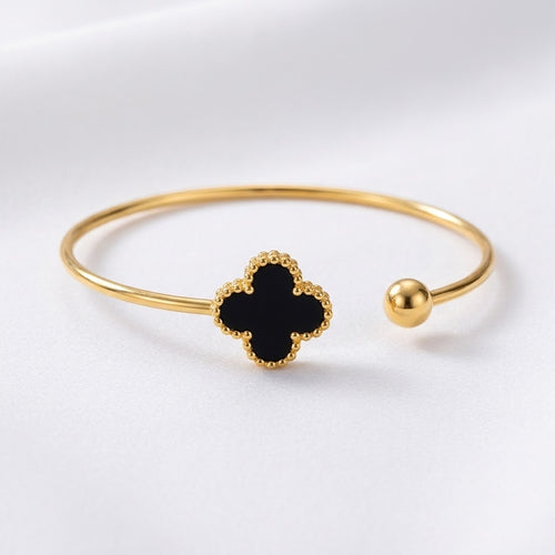 Bracelete Trevo Preto Dourado Delicado Tendência Semijoia