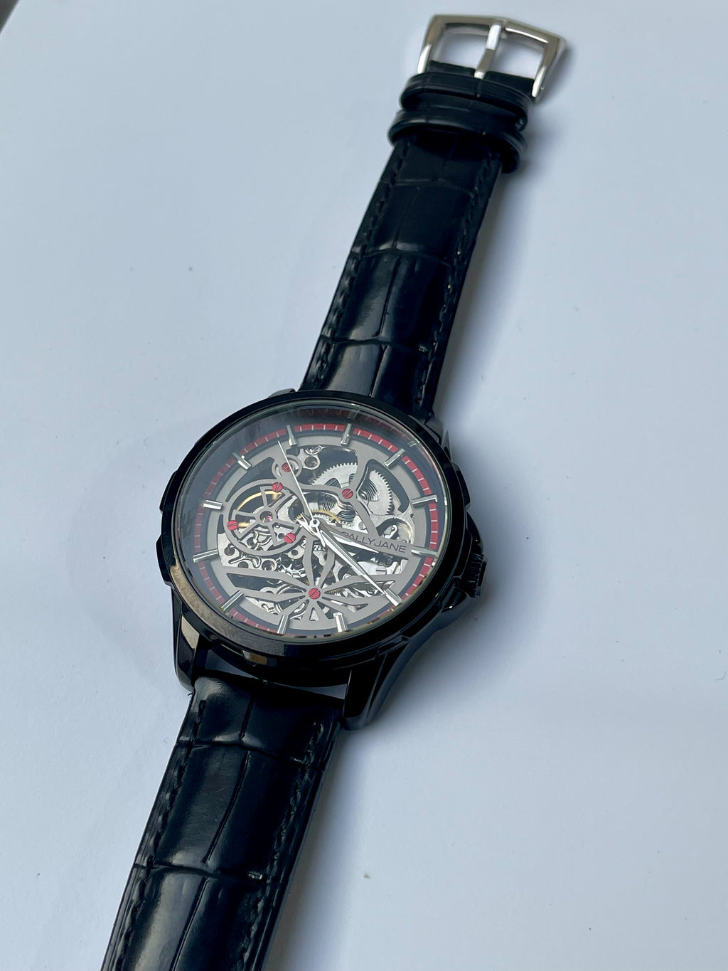 Relógio Masculino Automático Skeleton Pallyjane Transparente Pulseira De Couro⁠