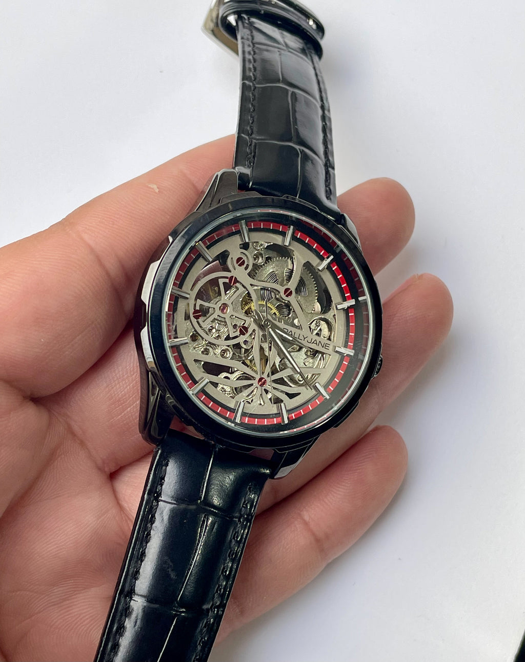 Relógio Masculino Automático Skeleton Pallyjane Transparente Pulseira De Couro⁠