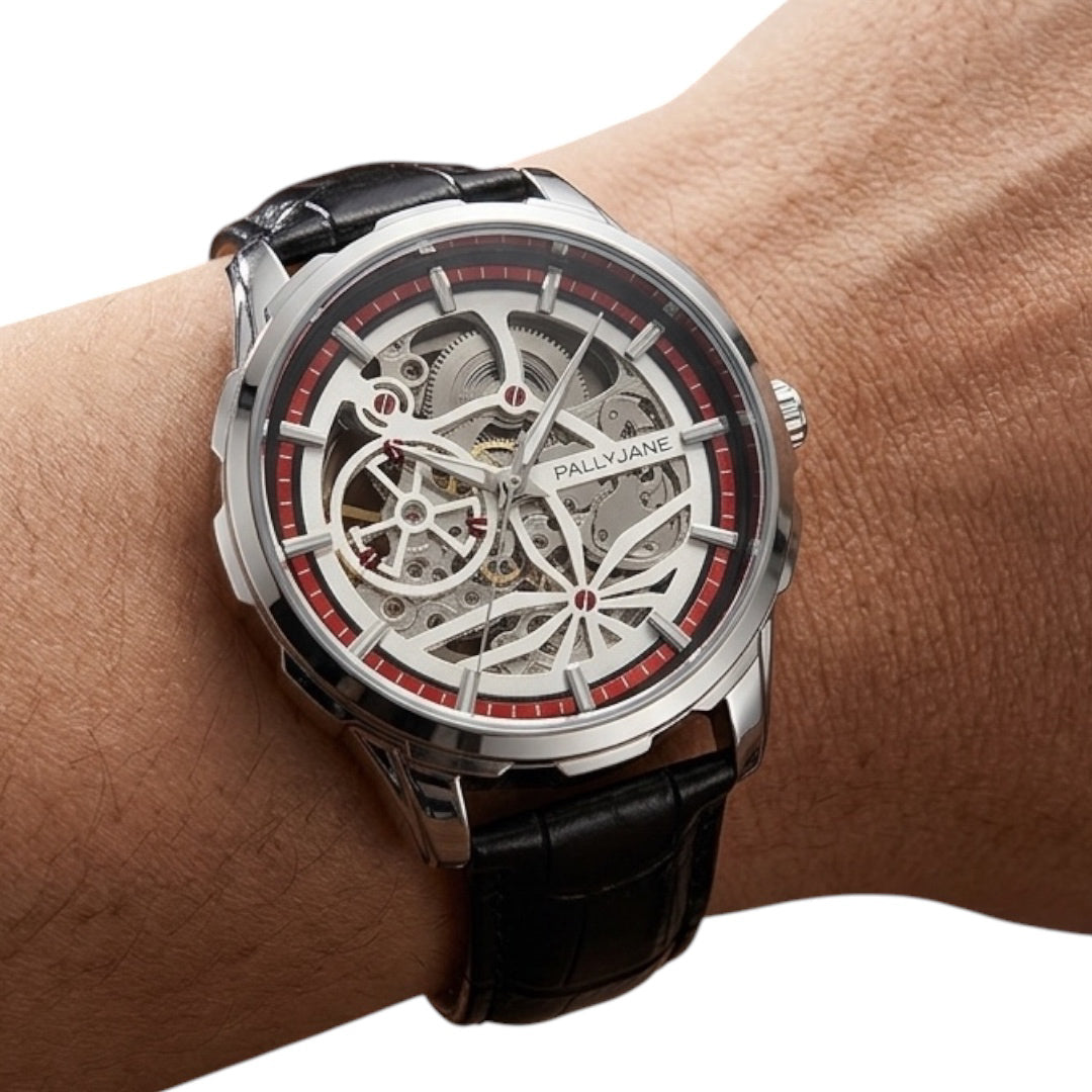 Relógio Masculino Automático Skeleton Pallyjane Transparente Pulseira De Couro⁠