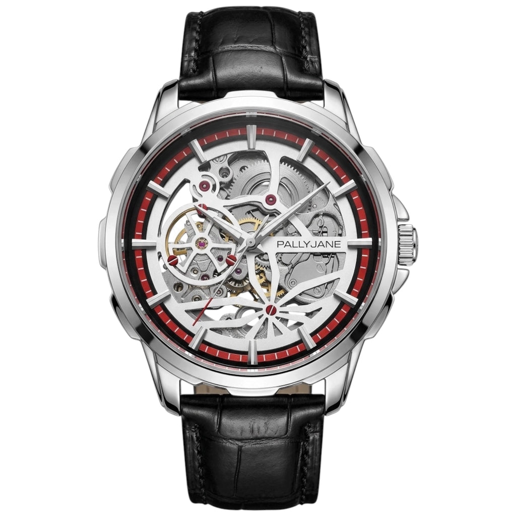 Relógio Masculino Automático Skeleton Pallyjane Transparente Pulseira De Couro⁠