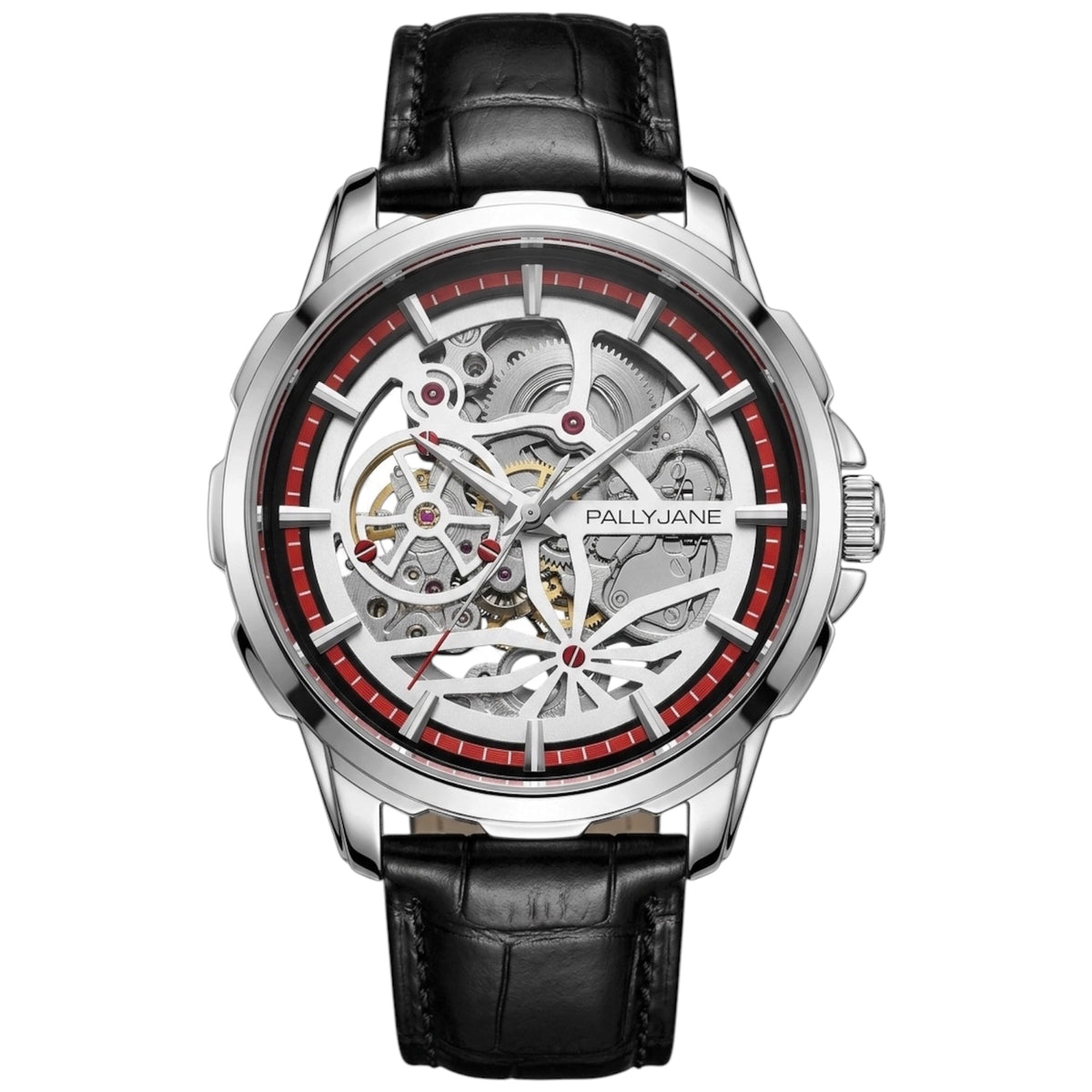 Relógio Masculino Automático Skeleton Pallyjane Transparente Pulseira De Couro⁠
