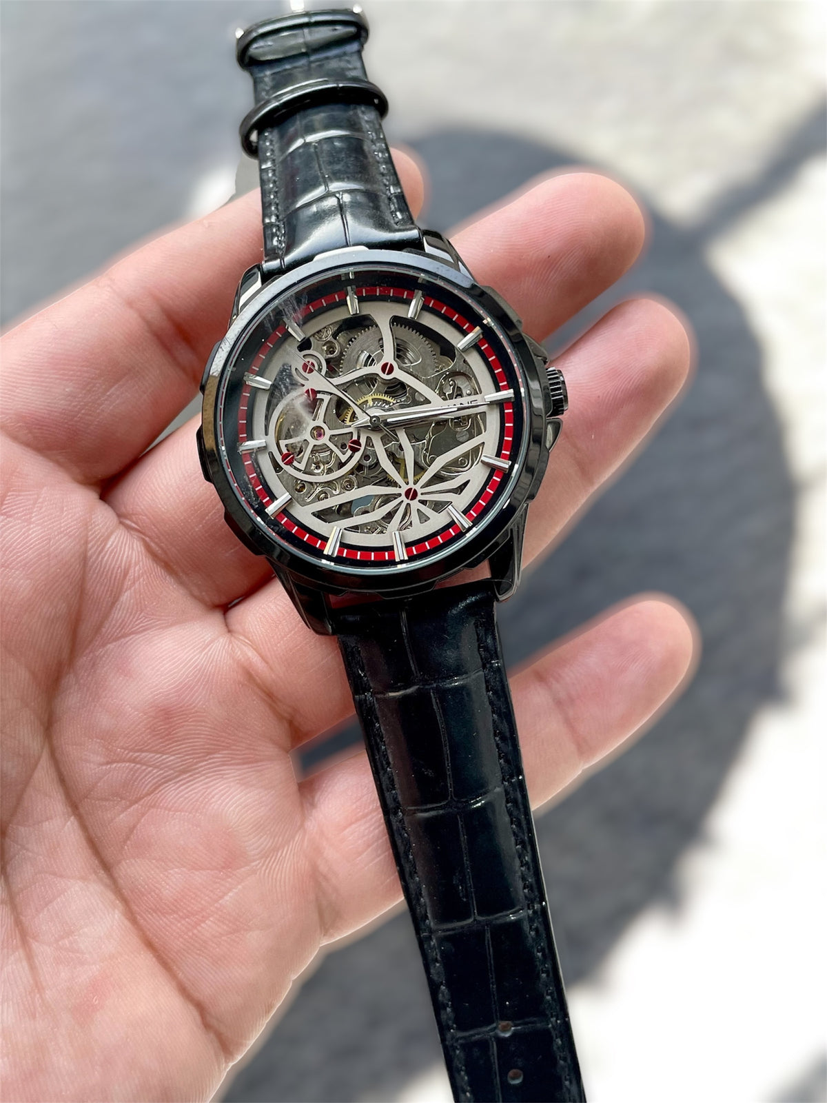 Relógio Masculino Automático Skeleton Pallyjane Transparente Pulseira De Couro⁠