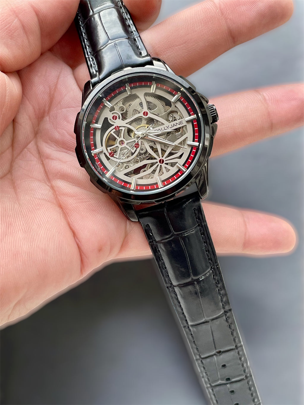 Relógio Masculino Automático Skeleton Pallyjane Transparente Pulseira De Couro⁠