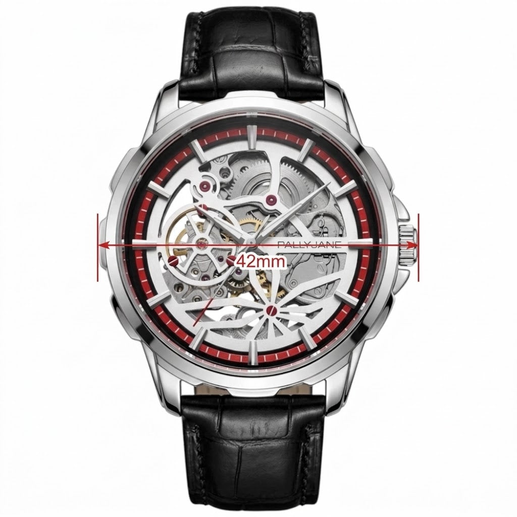 Relógio Masculino Automático Skeleton Pallyjane Transparente Pulseira De Couro⁠