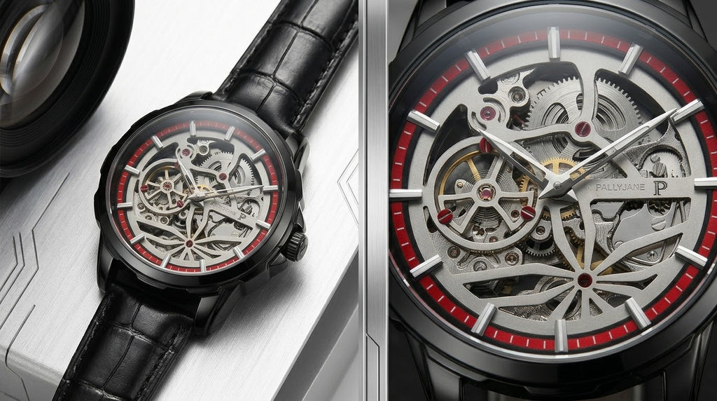 Relógio Masculino Automático Skeleton Pallyjane Transparente Pulseira De Couro⁠